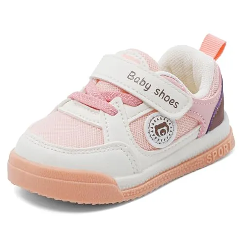 MASOCIO Zapatos Bebe Niña Primeros Pasos Zapatillas Respetuoso Deportivas Calzado Respetuosas Bebé 12-18 Meses Antideslizante Talla 19 Rosa