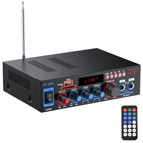 PROZOR Amplificador de Audio 800W HiFi Estéreo Bluetooth 5.0 Sonido Digital Radio FM Tarjeta TF SD Dos Microfonos para Automóviles Hogar