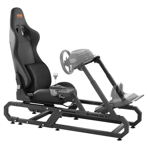 VEVOR Racing Wheel Mount for Logitech G923/G920/G29, Rugged Steel Driving Simulator Cockpit, and Pedal Angle Adjustable 605-795 mm ± 5, Compact, 1430 x 640 x 1270 mm
