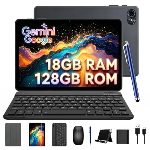 TABWEE Tablet 10 Pulgadas con Teclado y Lapiz, 18GB RAM+128GB ROM (2TB TF)