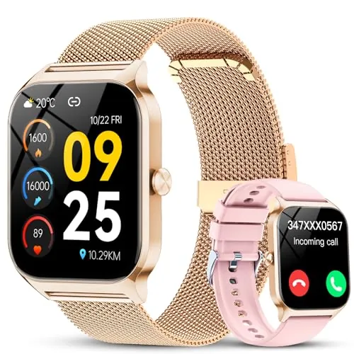 Reloj Inteligente Mujer con Llamadas y Voz de Al, Whatsapp Notificaciones,1.85" Smartwatch Mujer con SpO2/Pulsómetro/Monitor de Sueño,120+ Modos Deportes, Smart Watch para Android/iOS（Oro rosa）