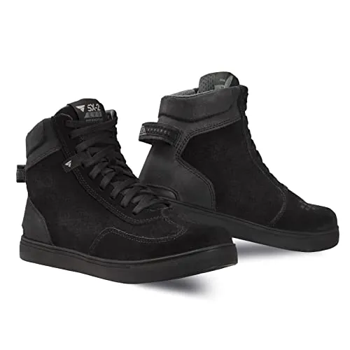 SHIMA SX-2 EVO Botas Moto Hombre - Zapatillas Moto de Cuero, Transpirables, Reforzados con Soporte el Tobillo, Suela Antideslizante, Almohadilla el Engranaje (Negro, 45)