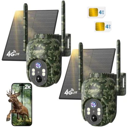 DFGRD Cámara Vigilancia Solar 4G con SIM, Inalámbrica, PTZ, Visión Nocturna