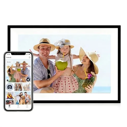 Marcos Fotos Digitales Hyjoy de 8 In con Pantalla Táctil IPS en Alta Definición, 8 GB RAM y Capacidad de Compartir Fotos y Videos Mediante la App AiMOR