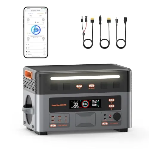 3600W Estación de Energía Portátil PowerMax 3600PE, Generador Solar 2016Wh, Batería LiFePO4, Carga Rápida 80% en 45min, APP, Power Station para Camping/Caravana/Emergencias