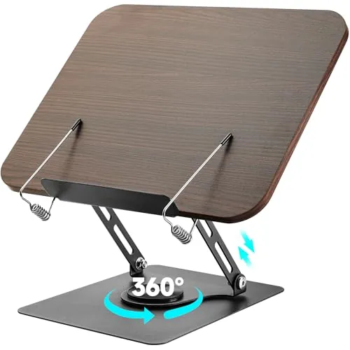 Zouway Atril para Libros con Base Giratoria de 360°, Soporte Libros con Clips, Altura Ajustable, Plegable, Soporte Tablet Mesa, IPads, Partituras, Libro, Recetas