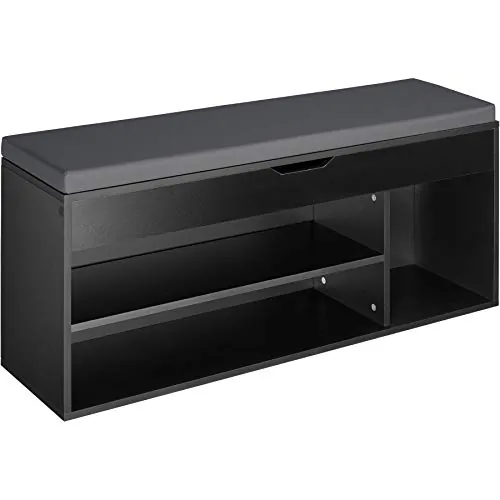 tectake® Banco Zapatero con Gran Espacio de almacenaje, 9 Pares de Zapatos, Acolchado, Estructura Estable, estanteria Zapatero, Mueble Entrada recibidor- Negro