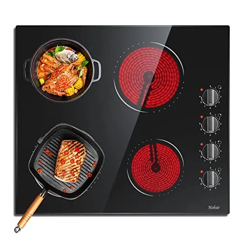 Hobsir Placa Vitrocerámica 4 Fuegos 59cm, Vitroceramica con Mandos , 6000W