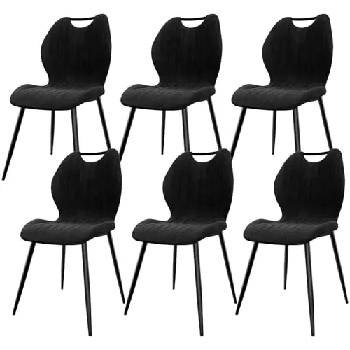 JIJIAN Pack de 6 Sillas de Comedor de Chenilla, Negro