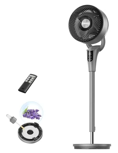 Dreo Ventilador de Pie Silencioso para Dormitorio [Mejorado], Flujo de Aire 27m, 20dB, Oscilación 90°, Motor DC, 8 Velocidades, 3 Modos, Altura 96–106 cm, Temporizador 8H, Inclinación 105°