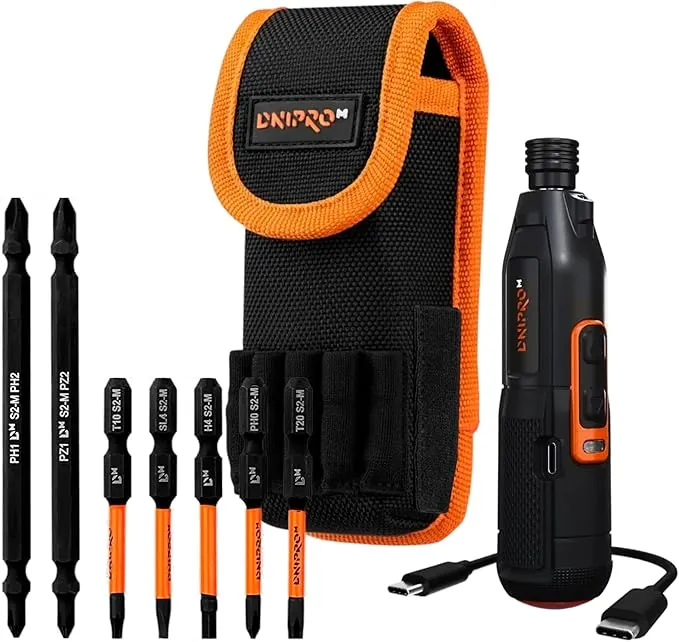 Destornillador Eléctrico 3.6V Inalámbrico, Doble Modo 1,2 Nm + 8 Nm Manual, USB-C, Luz LED, 280 RPM, Portabits HEX 6,35 mm, Kit con Puntas. CSD-36X