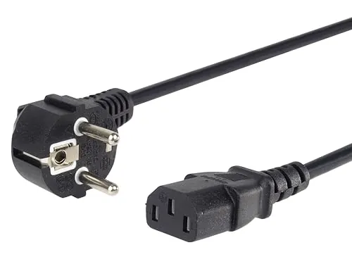 PremiumCord Cable de Alimentación de 230 V, 0,5 m, con Contacto de Puesta A Tierra En Ángulo A Enchufe C13, IEC 320, Cable de Alimentación para PC de 3 Pines, Color Negro