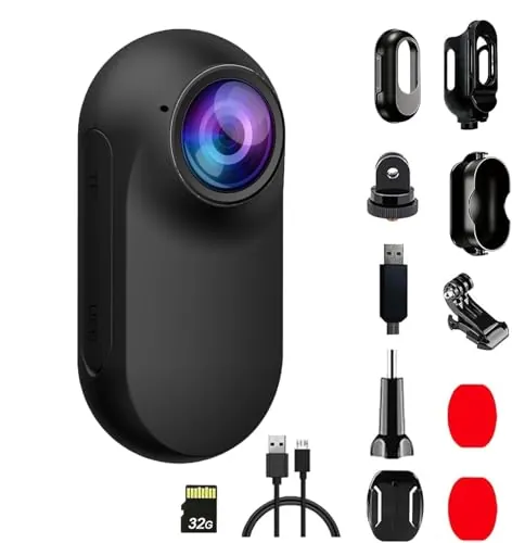 Xilecam Mini Camara Deportiva con Tarjeta de Memoria de 32GB, Camara Moto con Accesorios Cámara Casco Moto Ideal para Usar como Regalo Amiga(Negro)