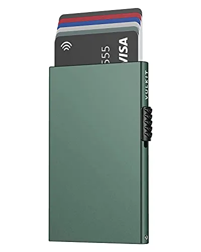 VULKIT Tarjetero para Tarjetas de Crédita, Delgado Portatarjetas Metálico con RFID Bloqueo, Cartera Tarjetero Pop-up de Hombre y Protector de Tarjetas Contactless