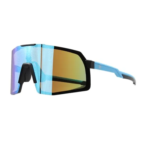 Surf Monkey Gafas de Sol Polarizadas con 3 Lentes Intercambiables | Gafas de ciclismo | Bici de Montaña | Ciclismo | Running | UV 400 Anti Viento - Hombre y Mujer (Azul)