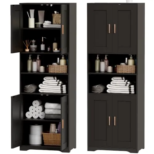 BEWISHOME Mueble Columna de Baño, Armario Alto de Baño, Mueble Auxiliar