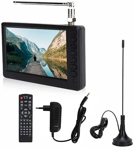 Televisor portátil recargable 5 pulgadas, 1080p HD 1500 mAh, digital con antena MKV/MOV/AVI/WMV/MP4/FLV/MPEG1-4/MP3, televisión analógica/digital