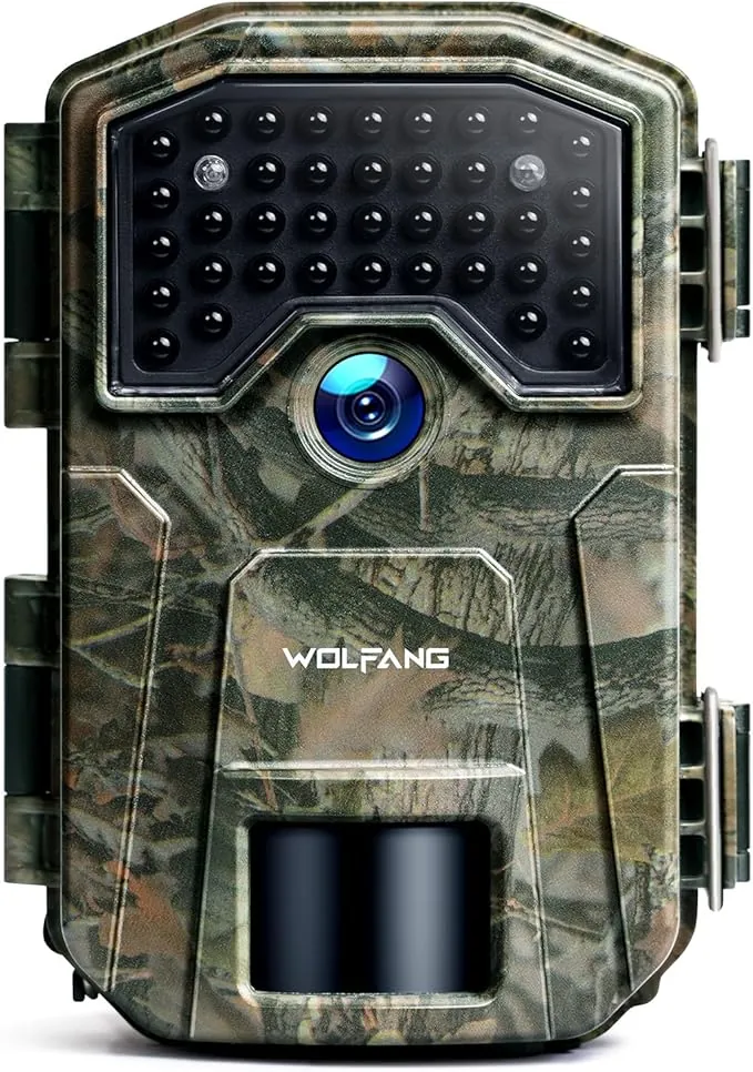 WOLFANG Cámara de Caza, Camara Fototrampeo 48MP 4K HD, Nocturna 940 NM LED IR Sin Brillo con 0,3s Activación, Cámara Caza Impermeable IP66 para Vida Silvestre y Monitoreo de Seguridad WT01