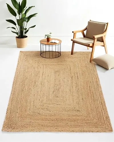 carpetfine Alfombra de Yute Nele Color Natural Beige 300x400 cm Tejido a Mano con Yute | Alfombra Natural Moderna Uni Boho Tejido Plano para salón, Dormitorio, Pasillo y Cocina