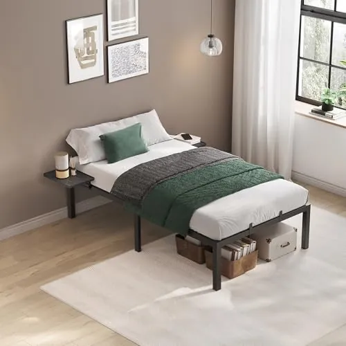 VASAGLE Marco de Cama de Metal, 90,5 x 190,5 cm | Estructura de Cama de Invitados, Fácil Montaje, Negro Mate y Negro Ébano, Colección CONNER RMB091B01