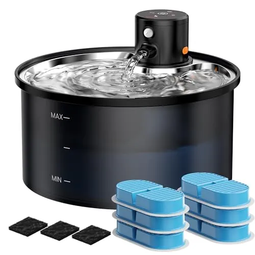 Fuente para Gatos sin Cable: Bebedero Gatos Automatico - Fuente Gatos con Sensor de Movimiento - 3.2L Fuente Agua Gatos con Bateria 4000mAh Recargable - 3 Modos - con 6 Filtros + 3 Esponjas