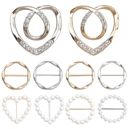 TRKETK 10 Piezas Clips de Bufanda, Broches de Aleación para Bufanda Clips Ajustables para la Cintura Clips de Corbata de Camiseta Circulares Hebilla de Cinturón para Mujer para Ropa Suelta