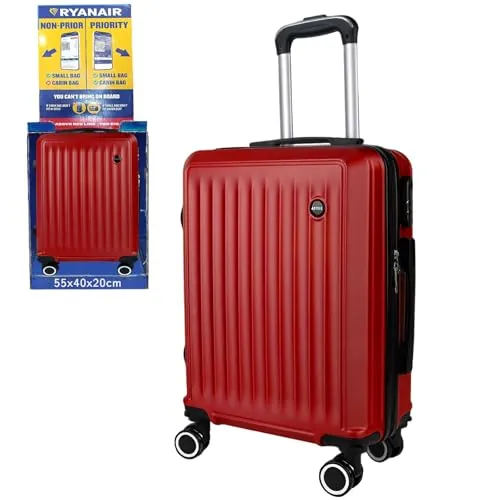 ARTREE Maleta de Cabina 55x40x20cm, Trolley de Cabina Rígido Resistente Ligera de ABS 4 Ruedas 360° con Tirador telescópico y Cerradura Seguridad, Apto para Vueling, Ryanair, EasyJet (Rojo)