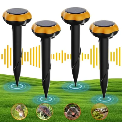 YOUKK Ahuyentador de Topos Solar - 4 Packs, Solar Repelente Ratas Ultrasonido Exterior, IP65 Impermeable, erpientes y Roedores de Jardines, Anti Topos,contra Plaga
