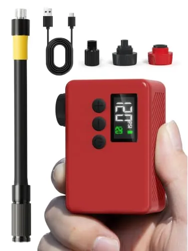 GPUTEK Inflador Electrico Bicicleta 120 PSI Mini Bomba de Aire, Manómetro (Rojo, 120, Libras por Pulgada Cuadrada)