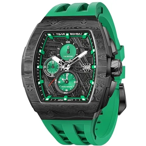 TSAR BOMBA Relojes de cuarzo para hombre, resistentes al agua, 50 m, analógico, de lujo, cronógrafo, calendario, fecha, vestido de negocios, trabajo, reloj de pulsera grande de cara cuadrada