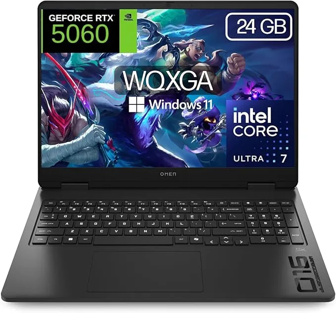 HP OMEN Slim - Ordenador portátil Gaming 16" 2.5K WQXGA (Intel Ultra 7-255H, 24GB RAM, 1TB SSD, NVIDIA RTX 5060, Windows 11 Home) Teclado QWERTY Español - Negro