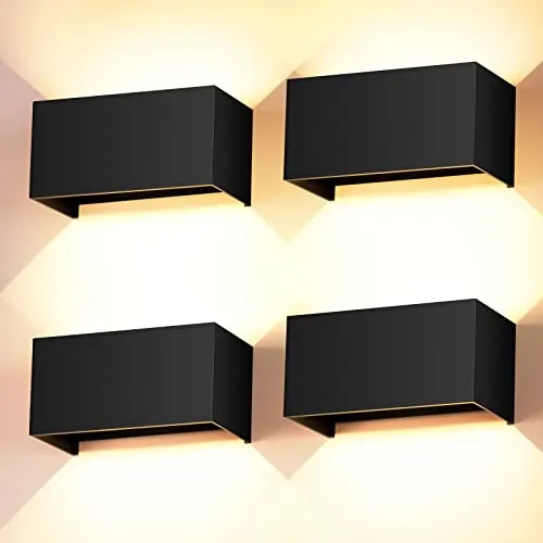 Cwycfw Apliques Exterior Pared 24W Negro, Haz Ajustable 0-120°, 4 Piezas