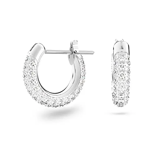 Swarovski Pendientes de aro Stone, Pavé, Pequeños, Blancos, Baño de rodio