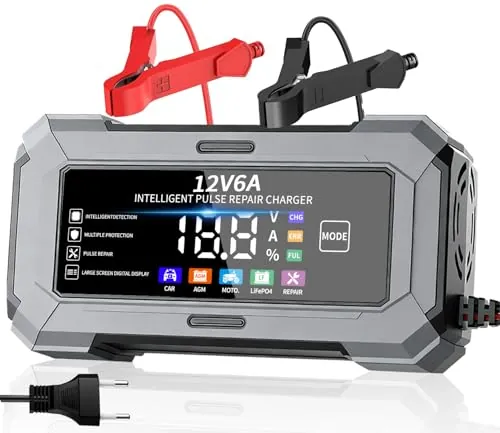 TANYO Cargador de Baterias de Coche, 12V 6A, Inteligente Reparación