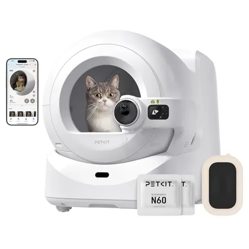 PETKIT PUROBOT Ultra Arenero Gatos Autolimpiable, Cámara AI, Embalaje Automático, Arenero Autolimpiable para Gatos, 2,4 G y 5 G WiFi, App Control, Eliminación de Olores, 70L, para Varios Gato