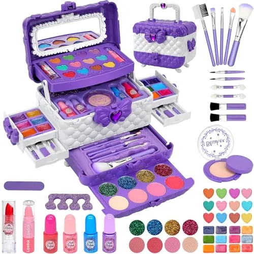 Maquillaje para Niñas - 55 Pcs Lavable de Maquillaje para Niña Juguetes,Regalo de Princesa para Niña, Cumpleaños y Navidad de para Niñas 3 4 5 6 7 8 9 10 Años