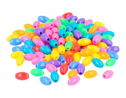 Cuentas de plástico forma de olivas Multicolor Opaco 9x6mm. 500u. aprox. diam. int. de 2mm.Bolsa