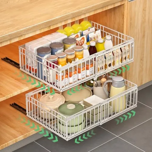KUOGAS 2 Paquetes Cajones Extraibles Para Cocina, Cajones Deslizantes Para Cocina, Bandeja Extraible Armario Cocinas, Organizador de Cajones, no Requiere Taladrar Ni Clavar, Bandeja Extraible Armario