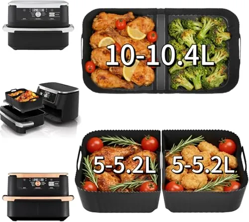 Pietuley 3PCS Moldes Silicona Freidora de Aire para Ninja Foodi FlexDrawer AF500EU 10,4L /COSORI Dual Blaze TwinFry 10L, Accesorios Freidoras de Aire para Ninja AF500EUCP Horno Bandeja (Negro)