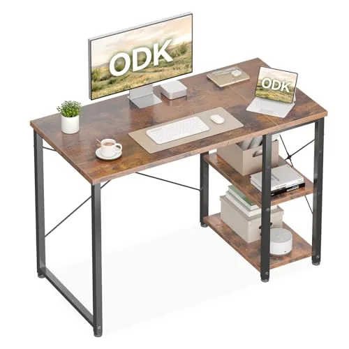 ODK Escritorio con Estantería Reversible, 100x48cm, Marrón