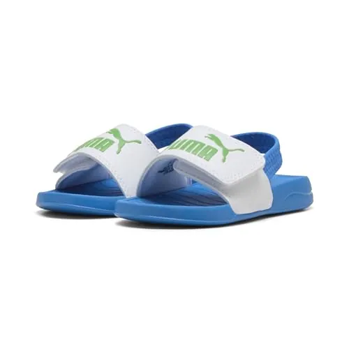 PUMA Popcat 20 AC INF - Sandalias unisex con correa trasera para bebé, color blanco-verde fruta, azul carreras, talla 8 UK Niño, Puma Blanco Verde Fruit Racing Blue, 8 UK