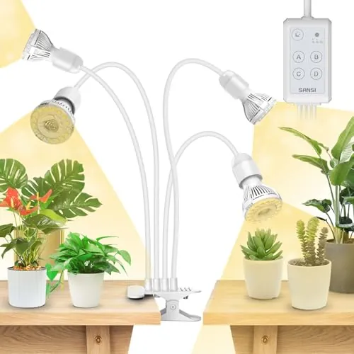 SANSI Lámpara de Cultivo Plantas 40W Espectro Completo, Blanco, Con Timer
