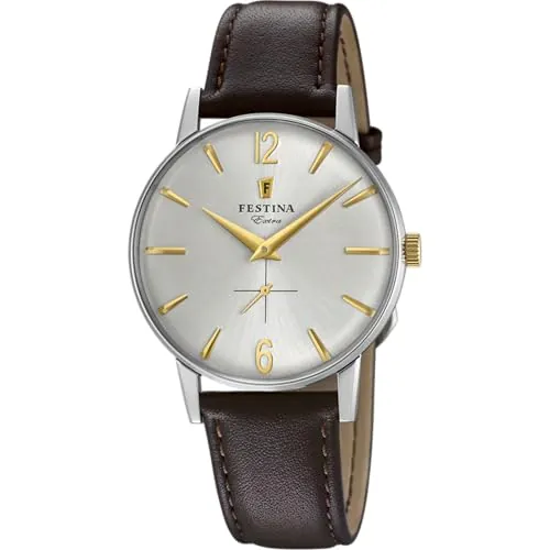 Festina Reloj Hombre Analógico de Cuero Marrón - Movimiento de Cuarzo - Relojes Hombre - Elegante F20248/2 Special Prices