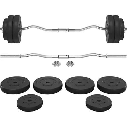 Yaheetech Juego de Mancuernas de Peso 30 kg con Barra Curl Z de 120cm Barra de Pesas Musculacion con Disco de 2,5 kg/5 kg para Manillas/Brazadas/Sentadillas Gimnasio Fitness