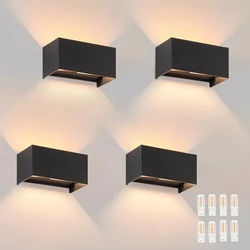 Homefire 4 Lámpara pared int. LED Lámpara negra ext. LED (arriba y abajo) | IP65 agua, luz blanca cálida, foco ajustable G9, aplique pared ext. p/ sala, jardín, terraza, pasillo