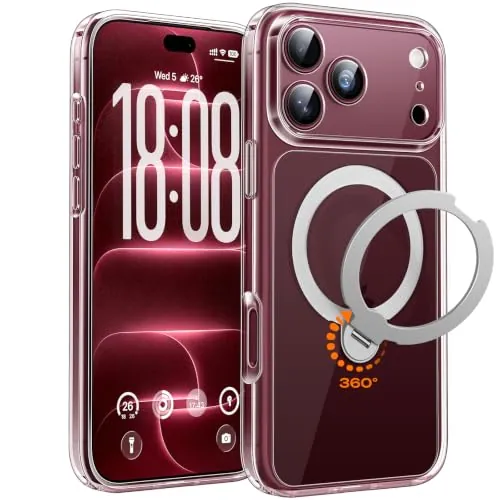 TOCOL Funda para iPhone 18 Pro MAX con Soporte Girable 360° Transparente