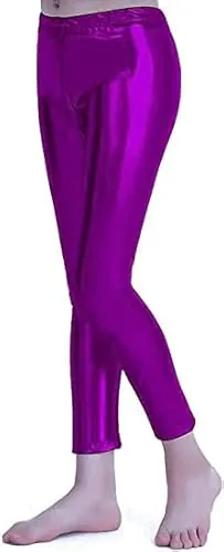 Carnavalife Leggins Niña Brillantes para Niña 4-12 Años, Cintura Elástica y Largo hasta el Tobillo, Mallas para Danza Disco Jazz Baile y Fiesta (4 años, Morado)