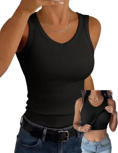 Aottori Camiseta Tirantes Mujer Sujetador Integrado Básica Canalé Ajustada