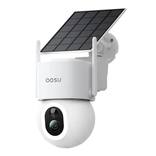aosu Cámara Vigilancia Exterior Solar 4K 8MP UHD con batería, PTZ 360°, Panel Solar, WiFi, detección PIR, Auto Tracking, visión Nocturna Color, Audio 2 vías, Alarma IP65