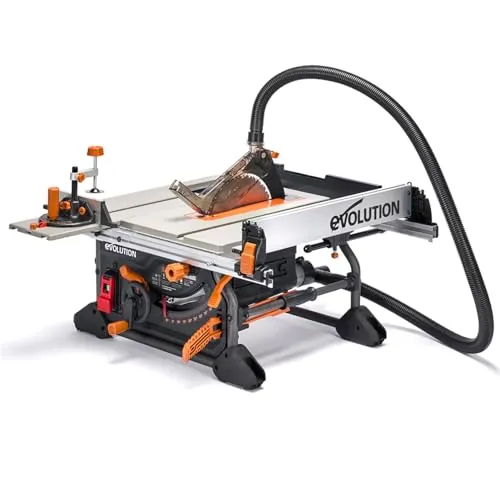 Evolution Power Tools R255TBL+ Sierra De Mesa (Próxima Generación Rage 5-S) Hoja De Corte Multimaterial Incluida Corta Madera Metal Plástico, Bisel 45˚, +/- 60˚ Ángulo De Inglete, 1800w